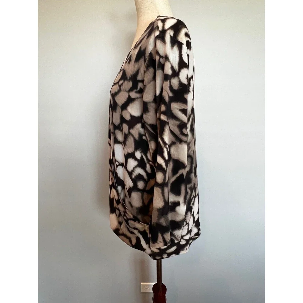 Calvin Klein Women's Abstract Animal Print Wrap Top with 3/4 Sleeves - Picture 6 of 14